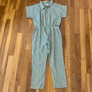 A Monday Girls Green and White Checkered Jumpsuit Size 8